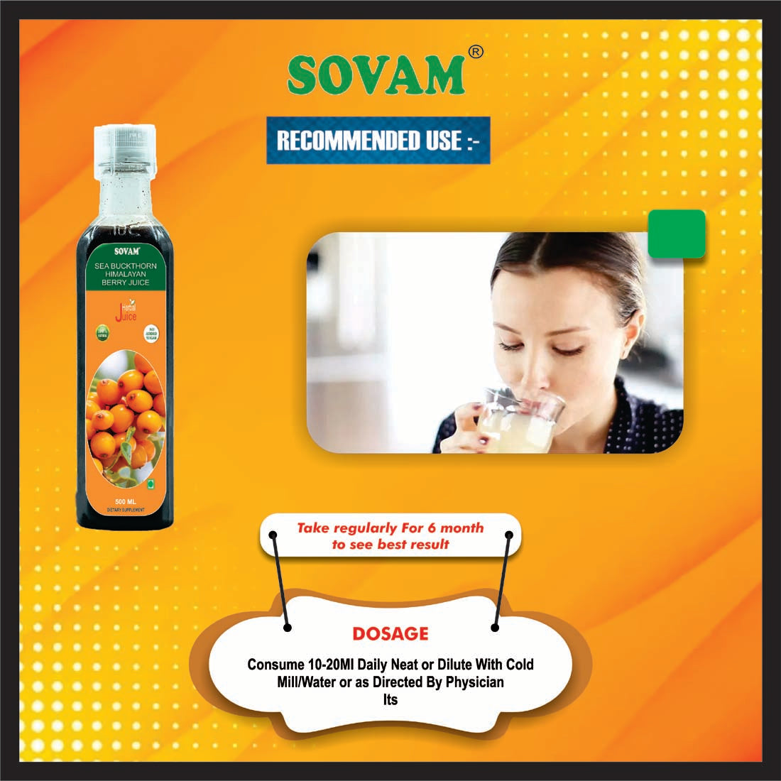 Sovam Sea Buckthorn Juice, 500ml | For Healthy Heart, Immunity Power, Skin Care & Body Detox