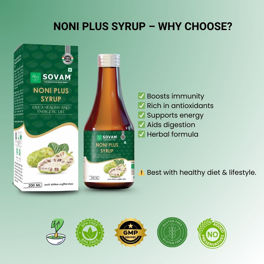 Sovam Noni Plus Syrup 200ml | Noni, Ashwagandha & Tulsi – Antioxidant Wellness Support