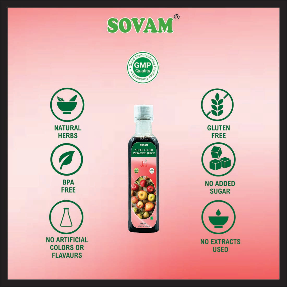 Natural Apple Cider Vinegar Filtered Vinegar - 1000 ml - SOVAM AYURVEDA