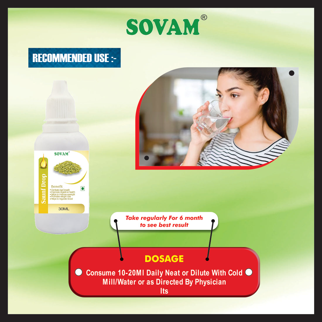 Sovam Saunf Juice Drops 30Ml , Pure Fennel Seed Drops Supports Digestions