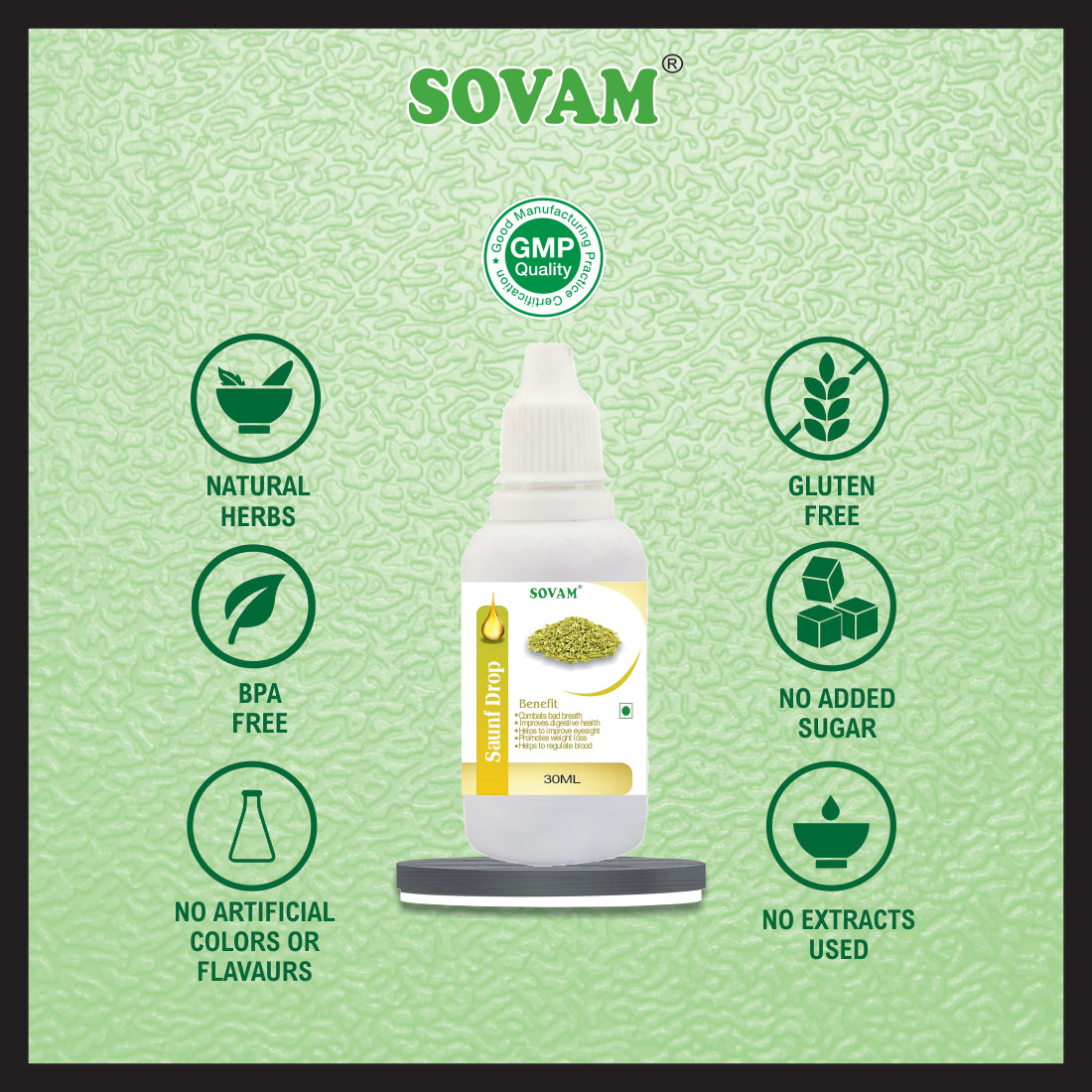 Sovam Saunf Juice Drops 30Ml , Pure Fennel Seed Drops Supports Digestions