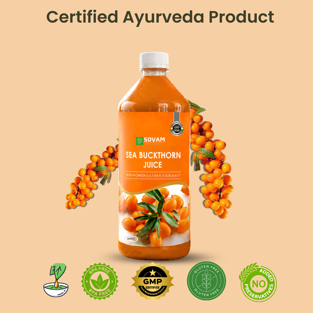 Sovam Sea Buckthorn Juice 1000ml | Himalayan Superfruit Drink | Natural Antioxidants | Plant-Based Wellness