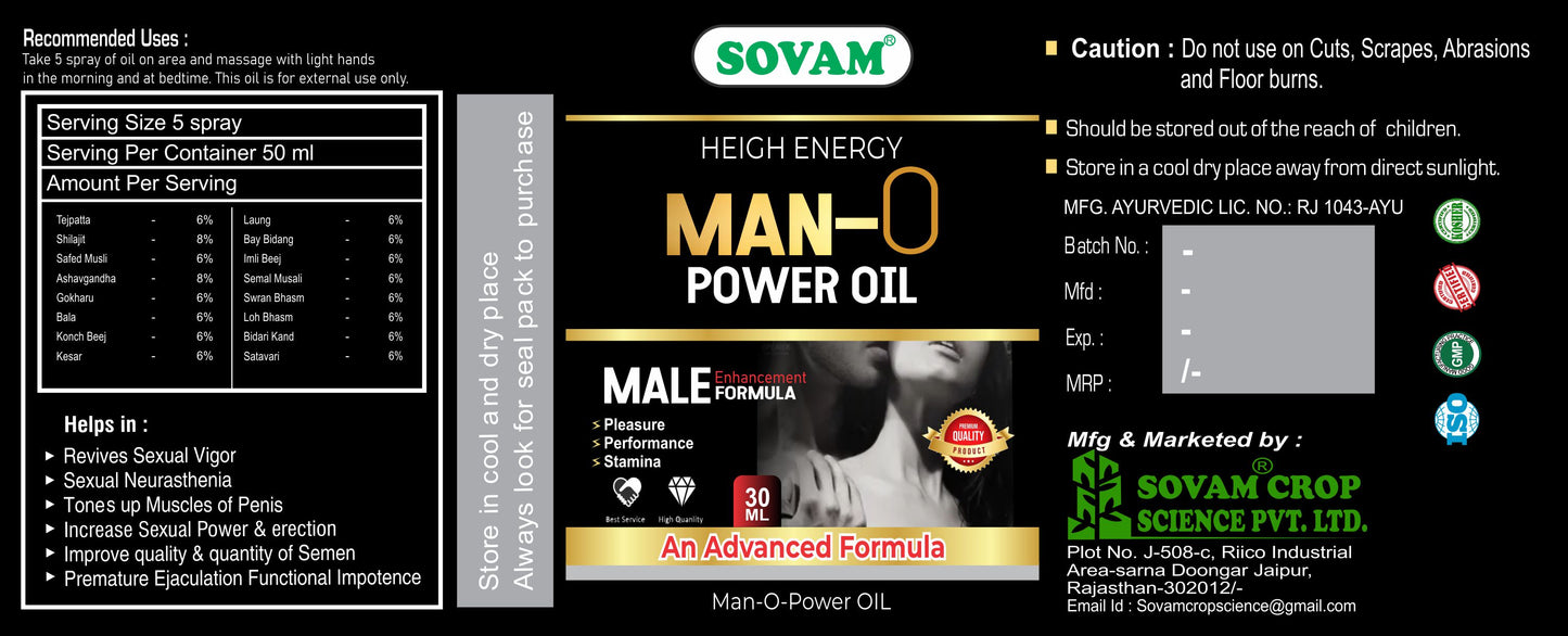 Sovam Man-O Power Oil 30 ml – Men’s Herbal Vitality & Wellness Oil