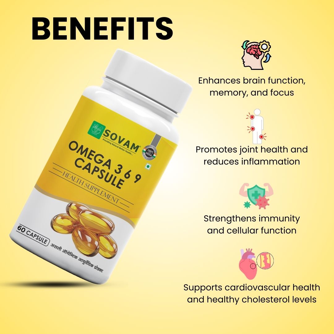Sovam Omega 3-6-9 Soft Gel Capsules 60 Caps – Heart, Brain & Daily Wellness Support
