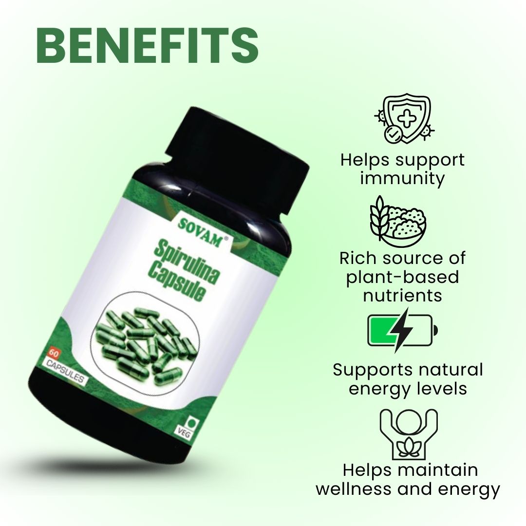 Sovam Spirulina Capsules 60 Caps – Plant Protein & Superfood Nutrition