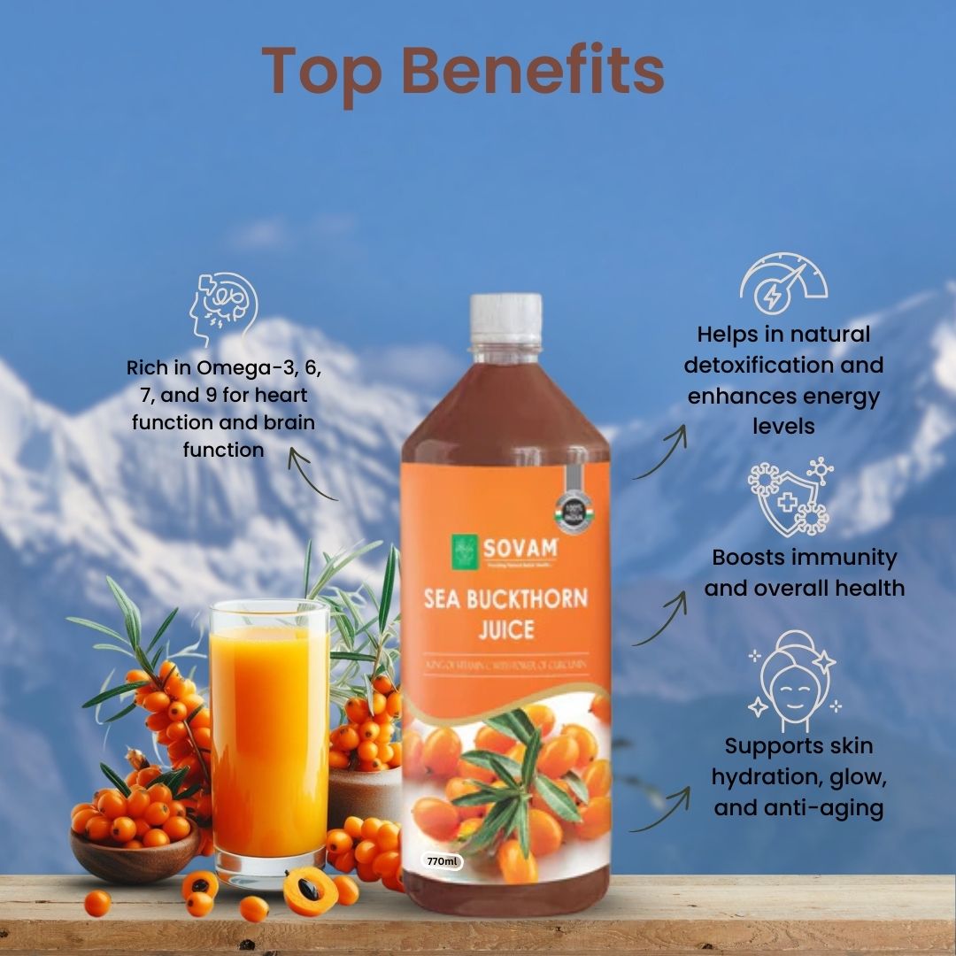 Sovam Sea Buckthorn Juice 1000ml | Himalayan Superfruit Drink | Natural Antioxidants | Plant-Based Wellness