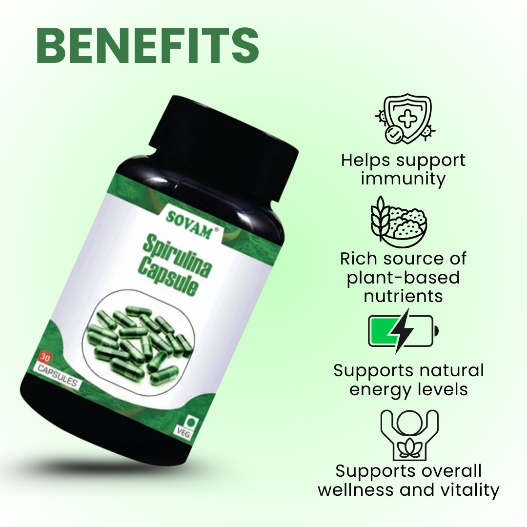 Sovam Spirulina Capsules 30 Caps – Plant Protein & Daily Nutrition Support