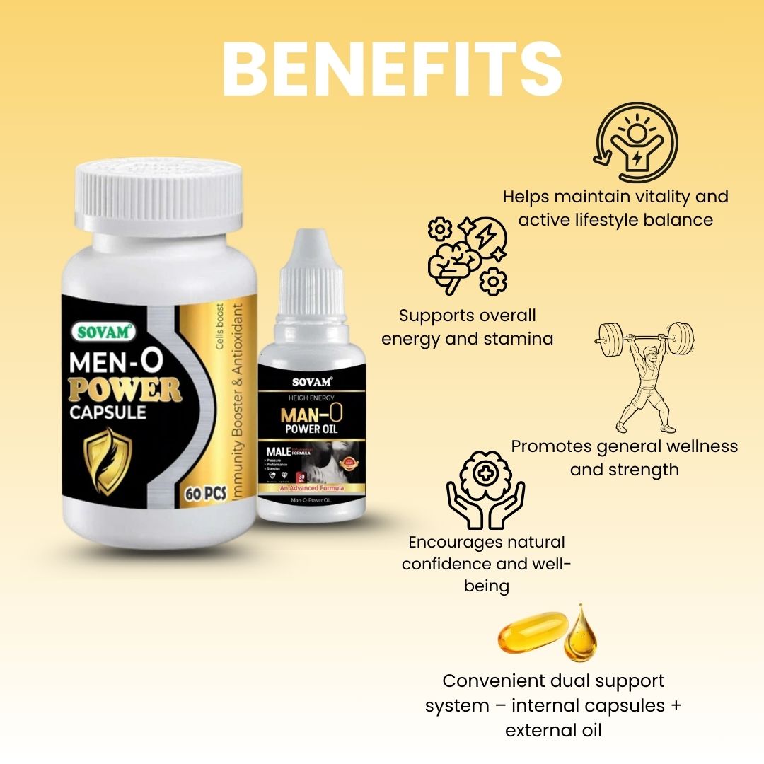 Sovam Man O Power Combo – Capsules (60 Caps) & Herbal Oil (30 ml) | Men’s Vitality Support