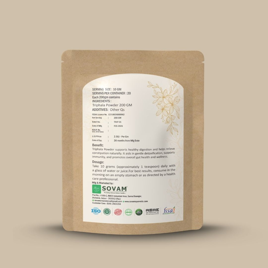 Sovam Triphala Powder (Emblica officinalis, Terminalia chebula & Terminalia bellirica) 200g
