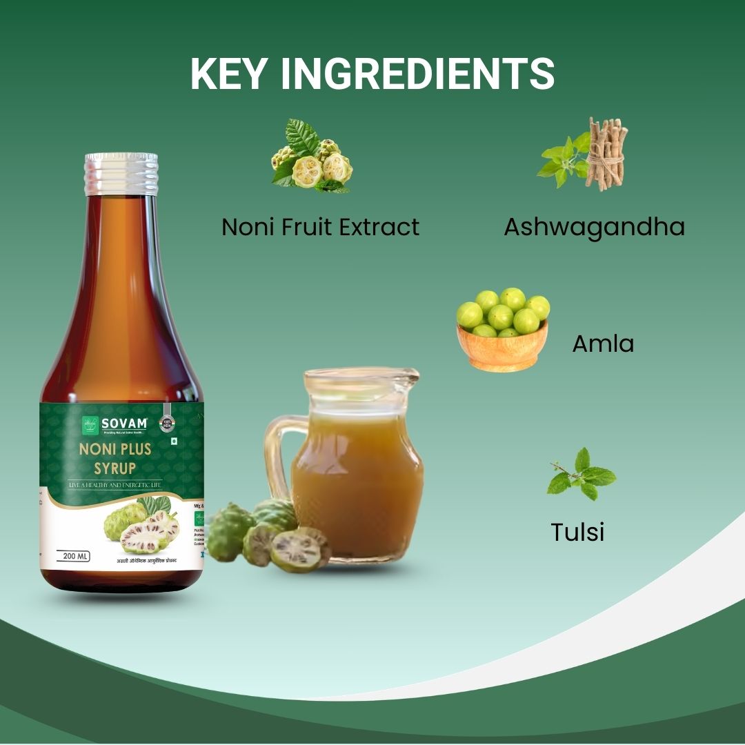 Sovam Noni Plus Syrup 200ml | Noni, Ashwagandha & Tulsi – Antioxidant Wellness Support