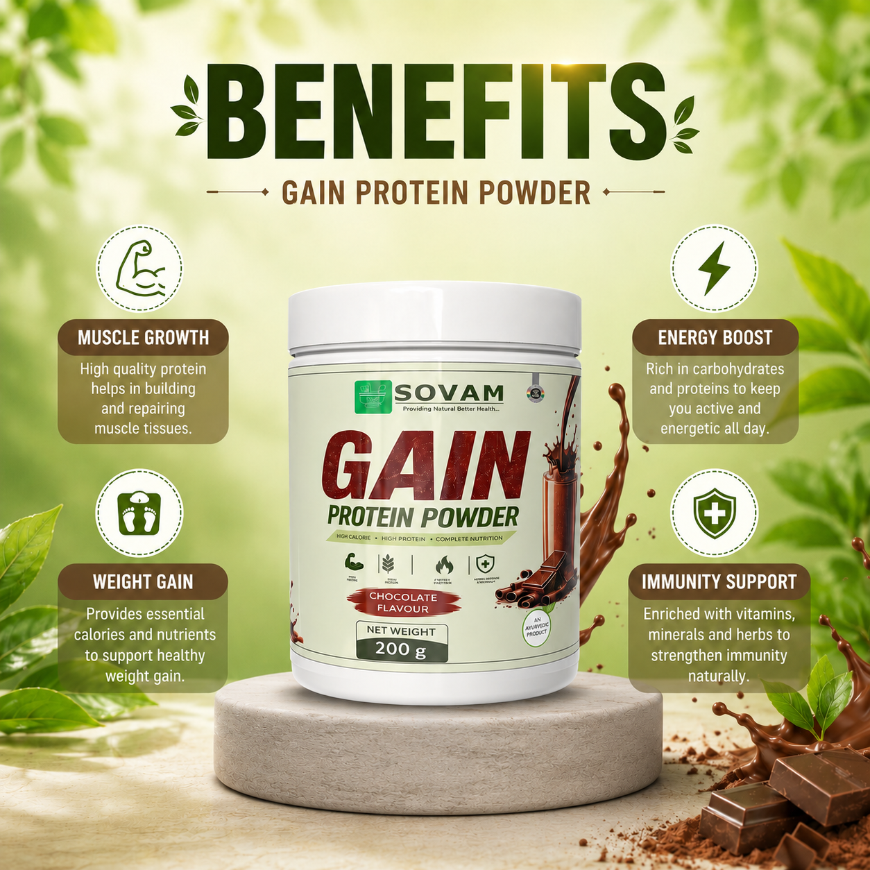 Sovam Gain Protein Powder Chocolate Flavour 200g