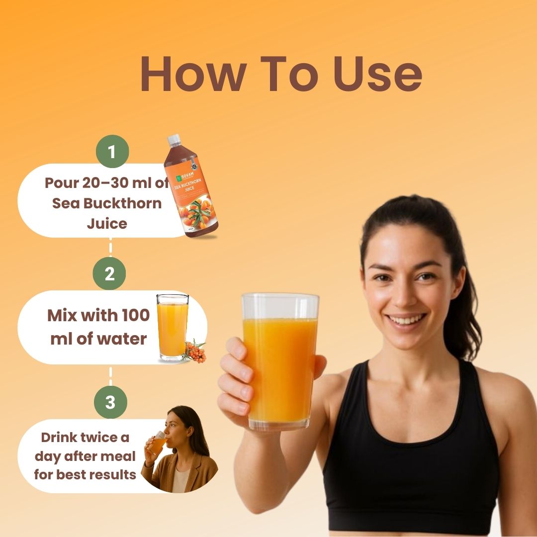 Sovam Sea Buckthorn Juice 1000ml | Himalayan Superfruit Drink | Natural Antioxidants | Plant-Based Wellness