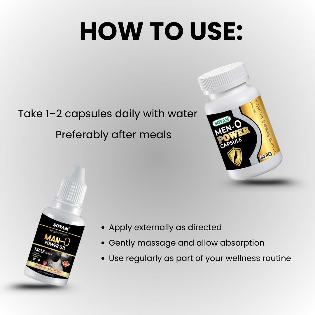 Sovam Man O Power Combo – Capsules (60 Caps) & Herbal Oil (30 ml) | Men’s Vitality Support