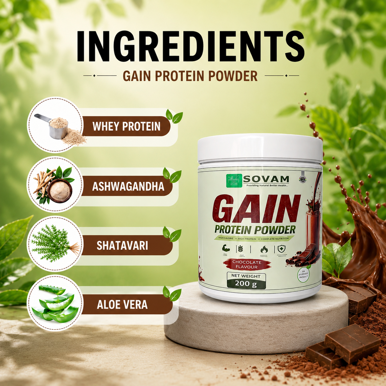 Sovam Gain Protein Powder Chocolate Flavour 200g