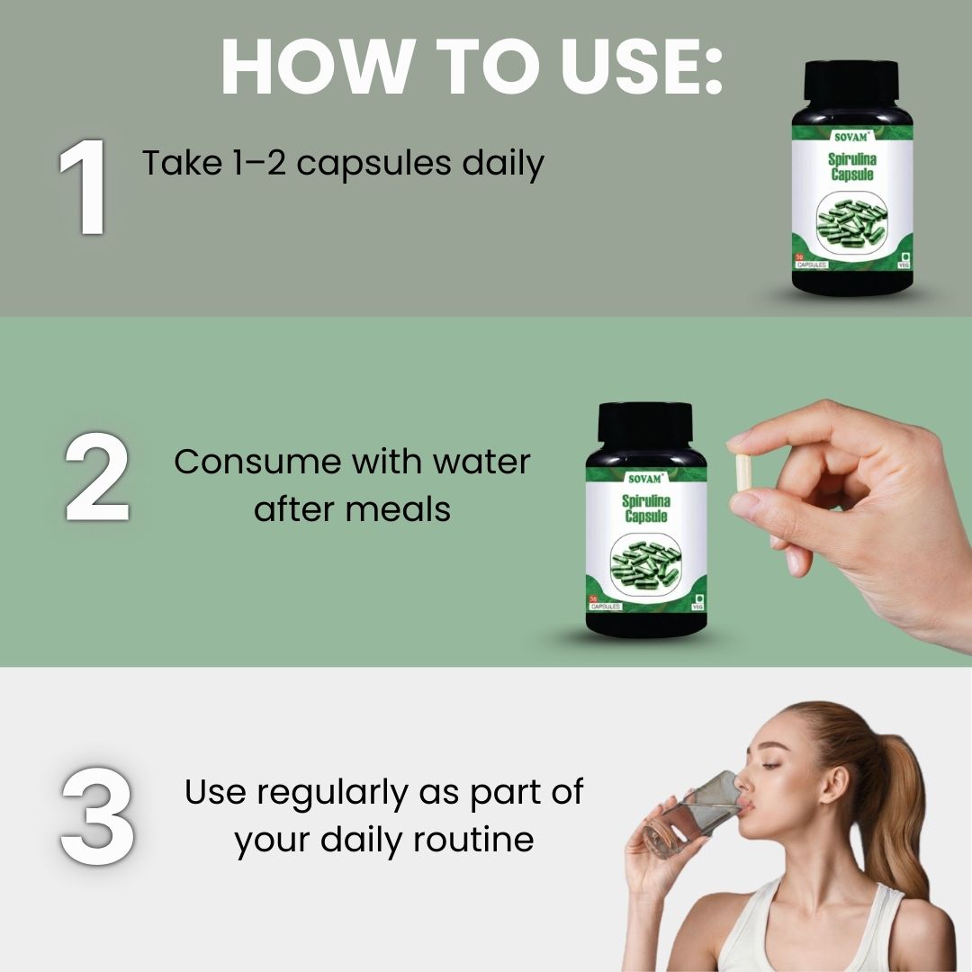 Sovam Spirulina Capsules 30 Caps – Plant Protein & Daily Nutrition Support