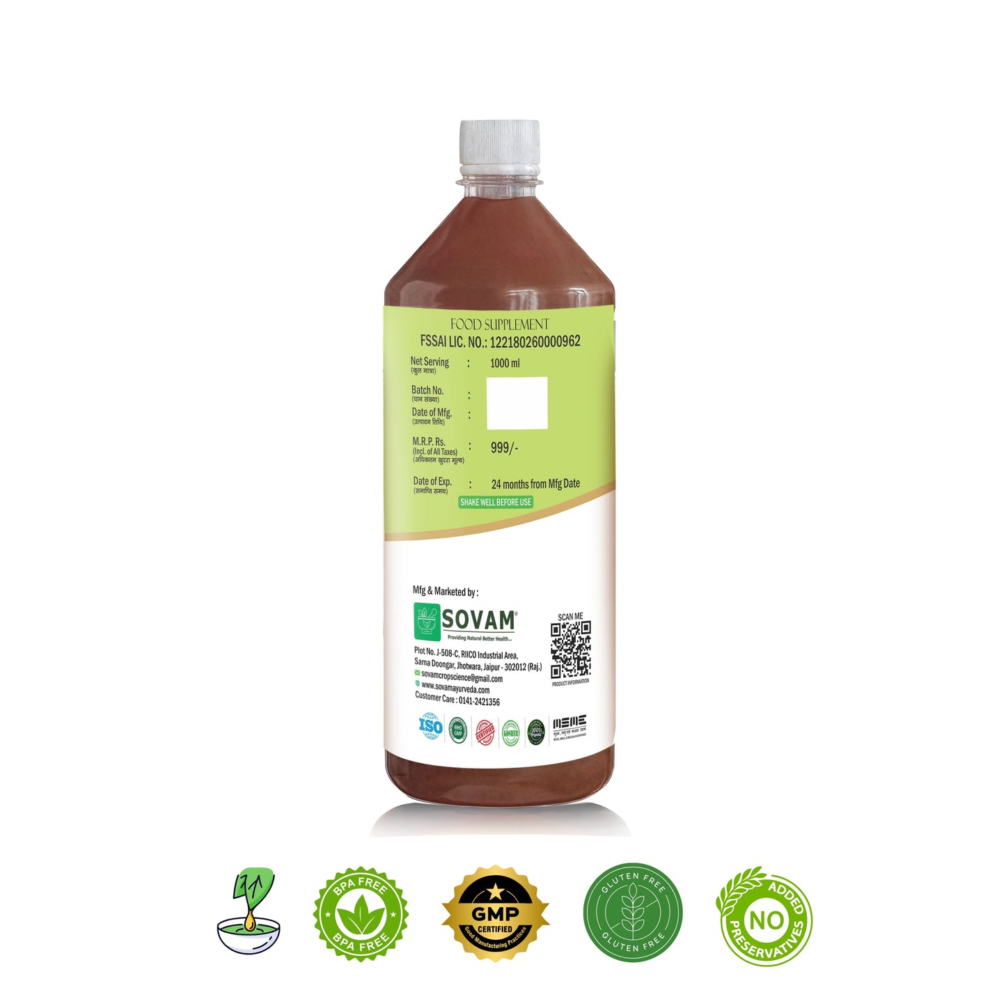 Sovam Amla Juice – 1000 ml | Natural Immunity Booster
