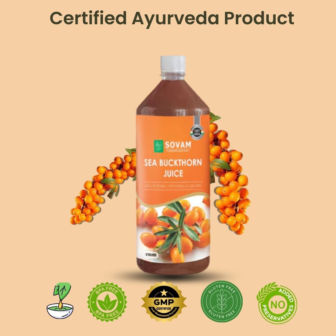 Sovam Sea Buckthorn Juice 1000ml | Himalayan Superfruit Drink | Natural Antioxidants | Plant-Based Wellness