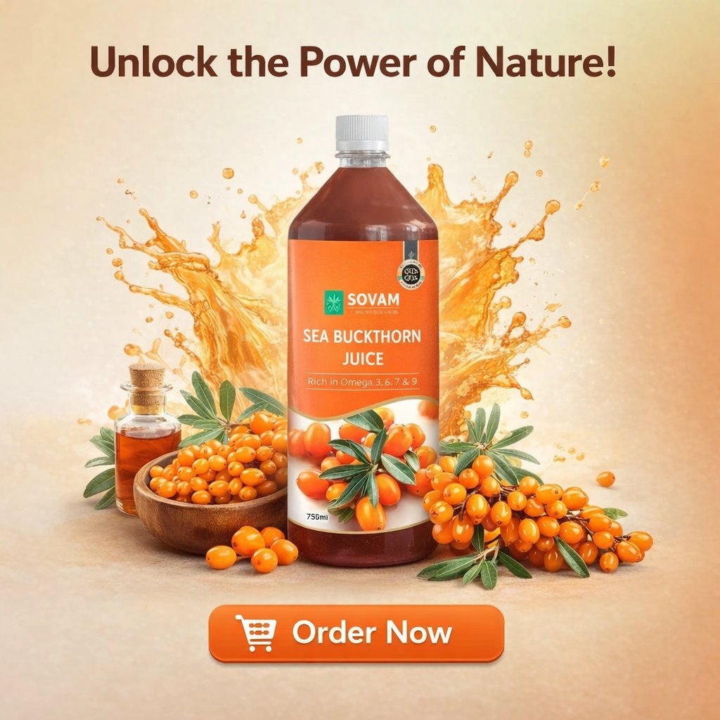 Sovam Sea Buckthorn Juice 1000ml | Himalayan Superfruit Drink | Natural Antioxidants | Plant-Based Wellness